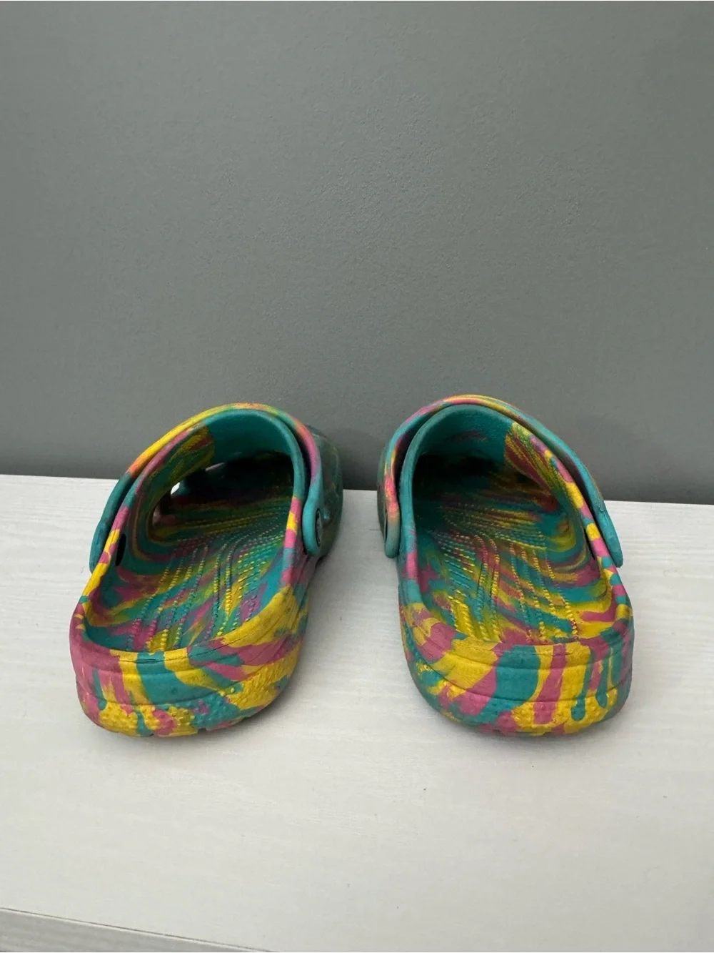 Kids Tie-Dye Crocs Shoes in Turquoise, Pink & Yellow